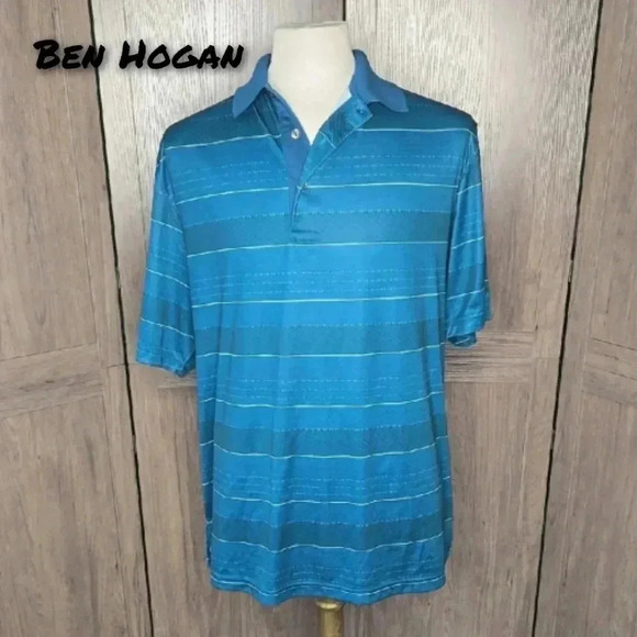 Men's Blue Striped Golf Polo Shirt - Picture 1 of 7